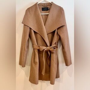 Tahari wool coat, size XL, tie front, brown